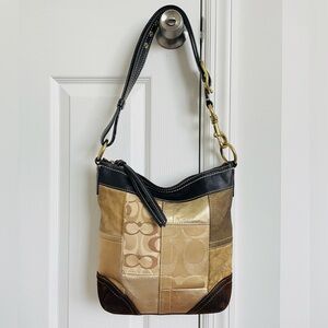 Coach Vintage Hobo Y2K Shoulder Bag Gold Brown‎ Patchwork Suede Leather Purse